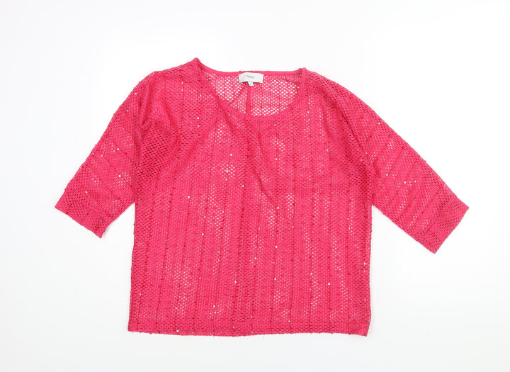 NEXT Womens Pink Round Neck Acrylic Pullover Jumper Size 10 - Sequin Detail