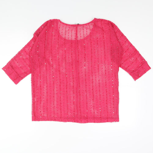 NEXT Womens Pink Round Neck Acrylic Pullover Jumper Size 10 - Sequin Detail
