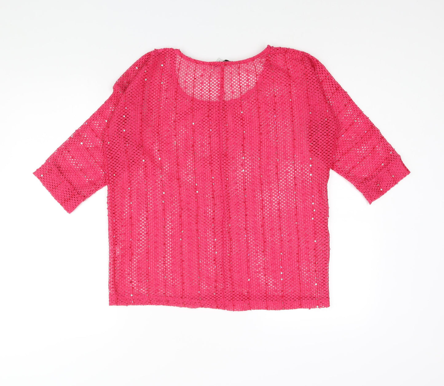 NEXT Womens Pink Round Neck Acrylic Pullover Jumper Size 10 - Sequin Detail