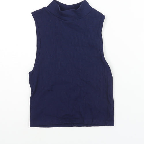 Stradivarius Womens Blue Polyamide Basic Tank Size M Mock Neck - Ribbed
