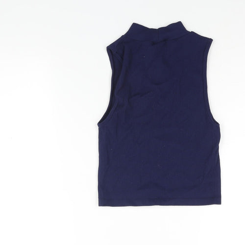 Stradivarius Womens Blue Polyamide Basic Tank Size M Mock Neck - Ribbed