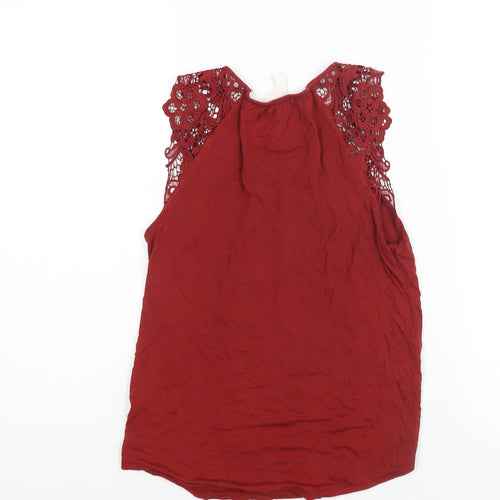 H&M Womens Red Viscose Basic Blouse Size XS Round Neck - Lace Sleeve