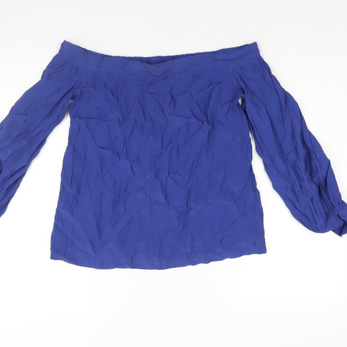 Warehouse Womens Blue Polyester Basic Blouse Size 10 Off the Shoulder
