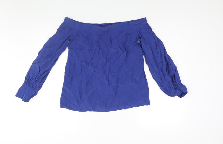 Warehouse Womens Blue Polyester Basic Blouse Size 10 Off the Shoulder