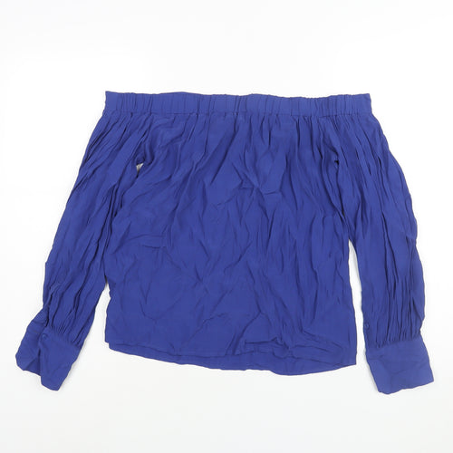 Warehouse Womens Blue Polyester Basic Blouse Size 10 Off the Shoulder