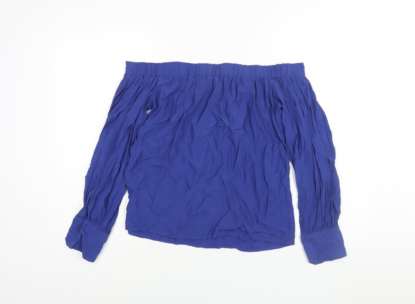 Warehouse Womens Blue Polyester Basic Blouse Size 10 Off the Shoulder