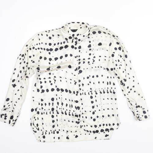Topshop Womens Ivory Geometric Polyester Basic Button-Up Size 8 Collared