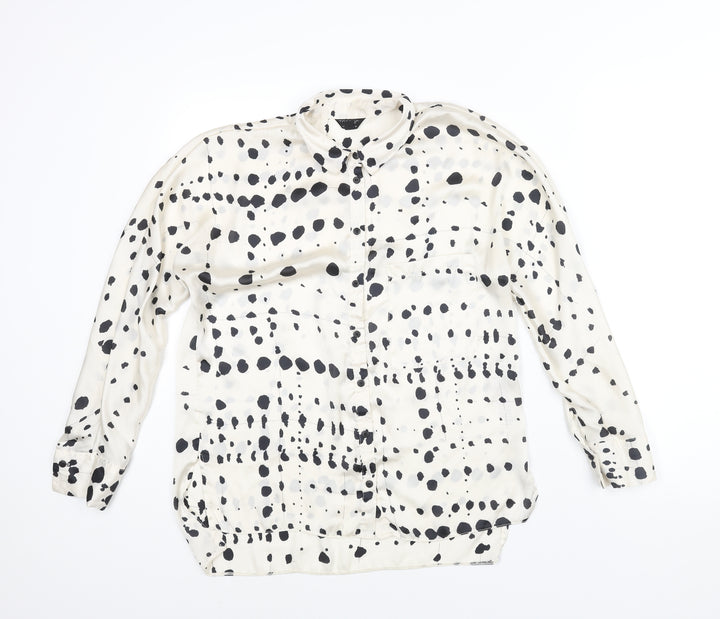 Topshop Womens Ivory Geometric Polyester Basic Button-Up Size 8 Collared
