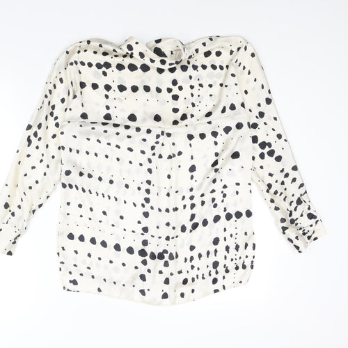 Topshop Womens Ivory Geometric Polyester Basic Button-Up Size 8 Collared