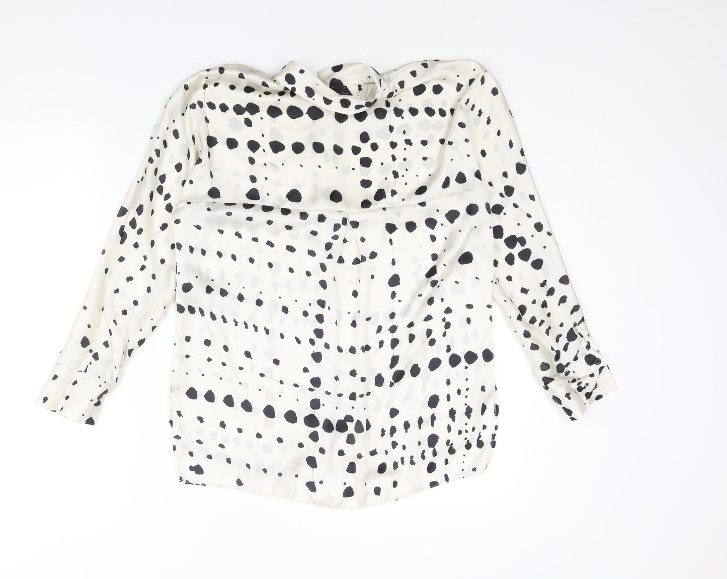 Topshop Womens Ivory Geometric Polyester Basic Button-Up Size 8 Collared