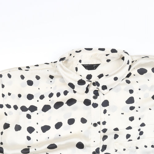 Topshop Womens Ivory Geometric Polyester Basic Button-Up Size 8 Collared