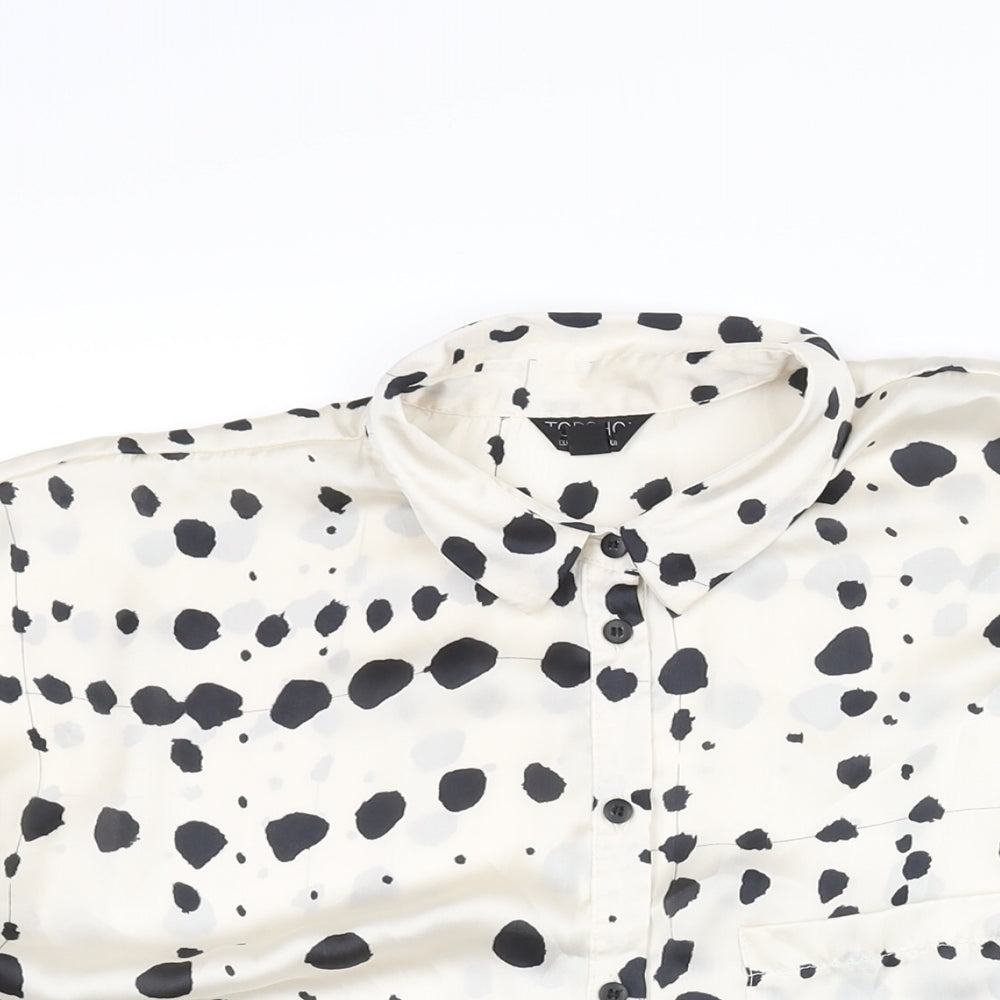 Topshop Womens Ivory Geometric Polyester Basic Button-Up Size 8 Collared