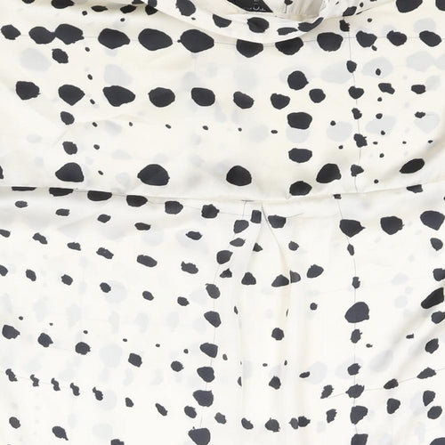 Topshop Womens Ivory Geometric Polyester Basic Button-Up Size 8 Collared