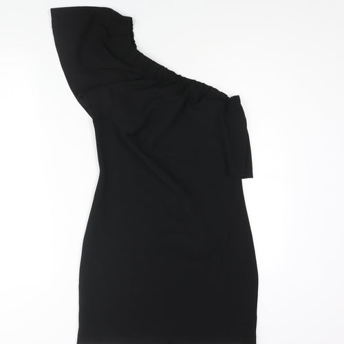 Warehouse Womens Black Polyester Bodycon Size 10 One Shoulder Pullover - Frill