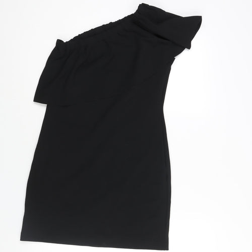 Warehouse Womens Black Polyester Bodycon Size 10 One Shoulder Pullover - Frill