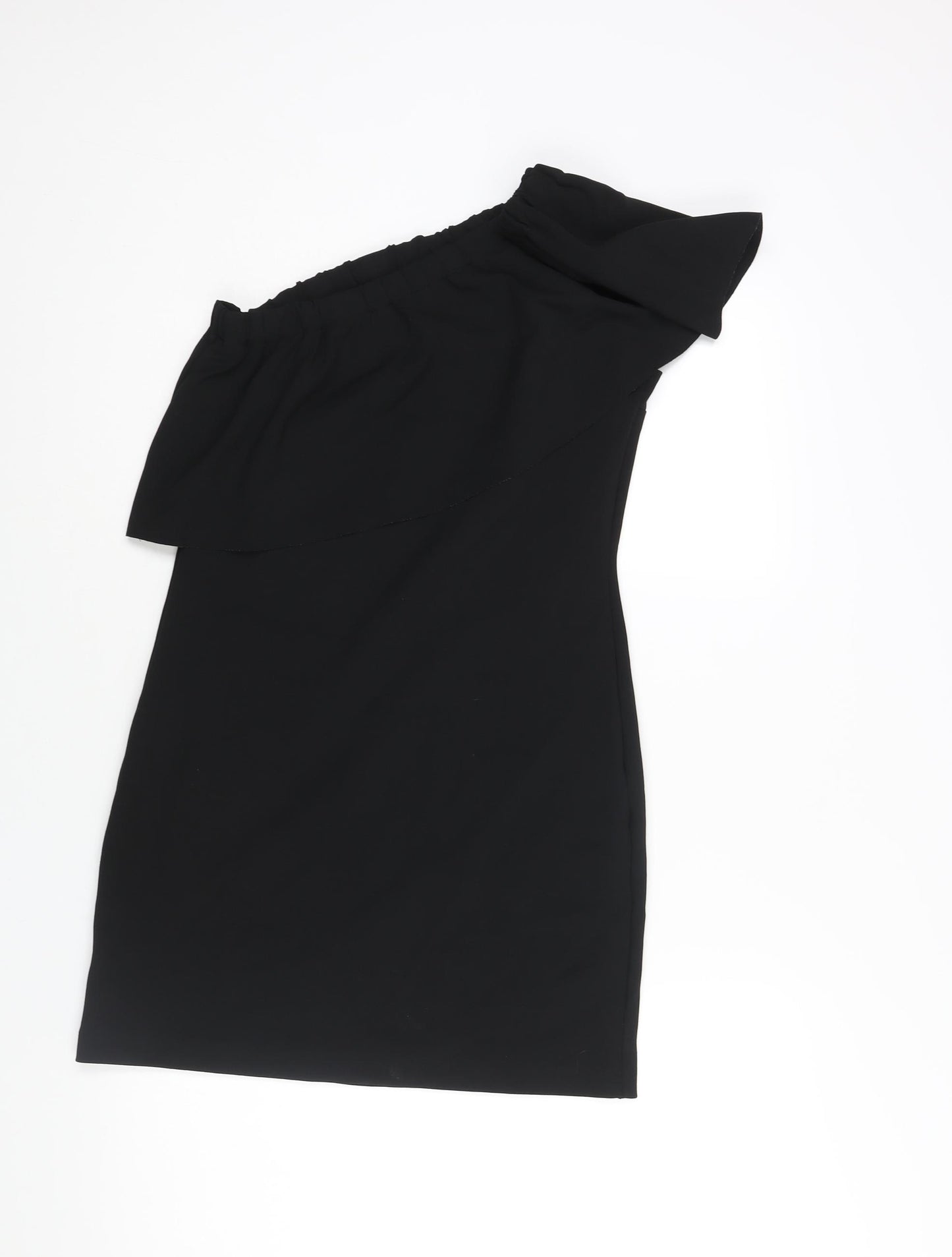 Warehouse Womens Black Polyester Bodycon Size 10 One Shoulder Pullover - Frill