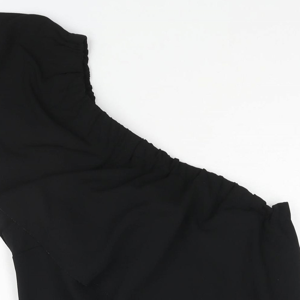 Warehouse Womens Black Polyester Bodycon Size 10 One Shoulder Pullover - Frill