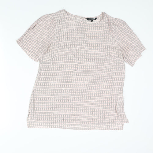 Debenhams Womens Pink Geometric Polyester Basic Blouse Size 12 Round Neck