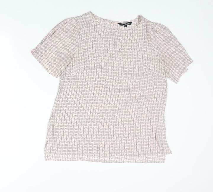 Debenhams Womens Pink Geometric Polyester Basic Blouse Size 12 Round Neck