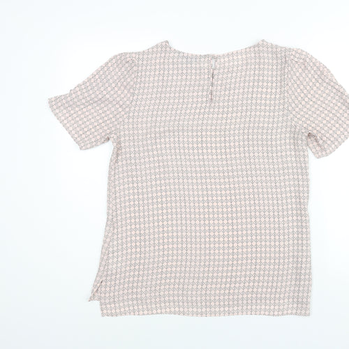 Debenhams Womens Pink Geometric Polyester Basic Blouse Size 12 Round Neck