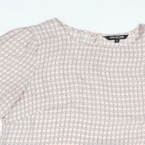 Debenhams Womens Pink Geometric Polyester Basic Blouse Size 12 Round Neck