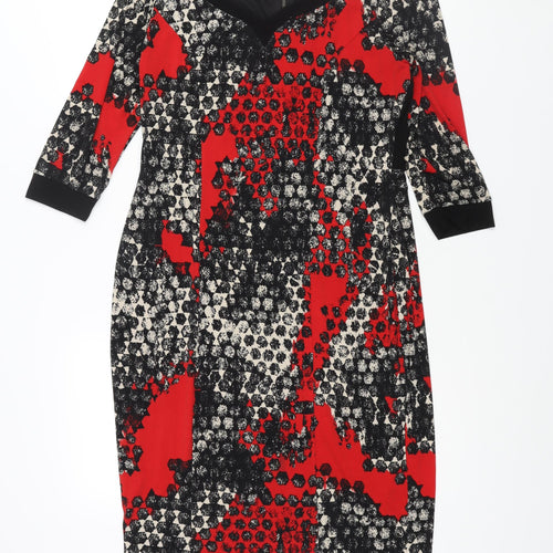 Tia Womens Multicoloured Geometric Polyester Pencil Dress Size 14 Round Neck Zip