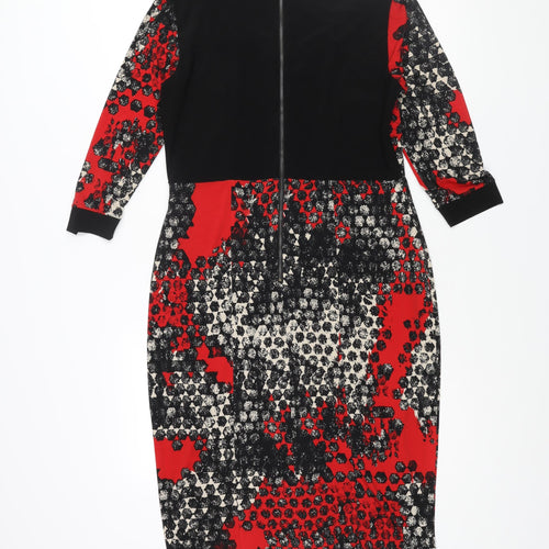 Tia Womens Multicoloured Geometric Polyester Pencil Dress Size 14 Round Neck Zip