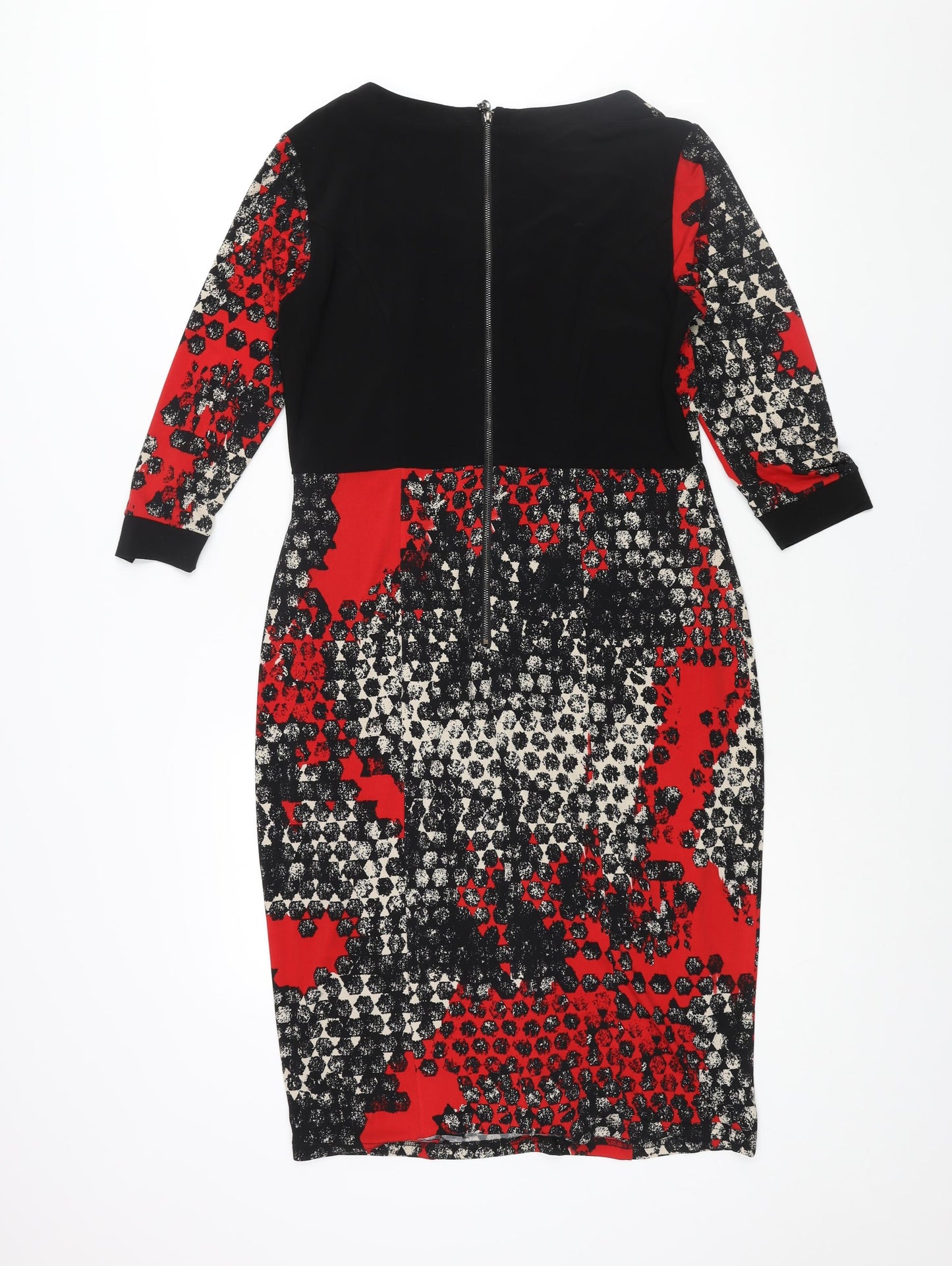 Tia Womens Multicoloured Geometric Polyester Pencil Dress Size 14 Round Neck Zip