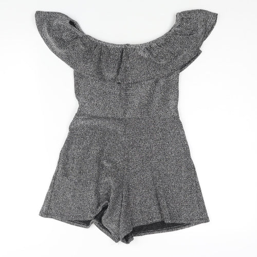 Miss Selfridge Womens Silver Nylon Playsuit One-Piece Size 6 Pullover - Frill