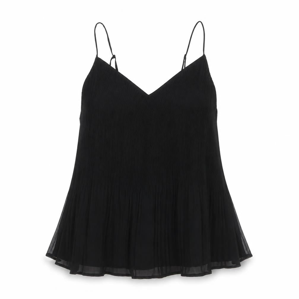 Front view of Very women’s black polyester camisole blouse, size UK 16, v-neck