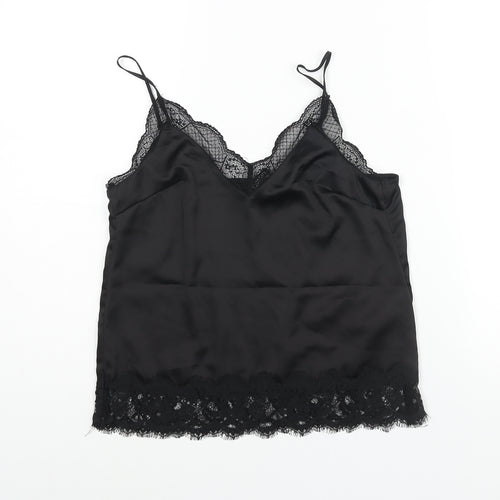 Divided by H&M Womens Black Polyester Basic Blouse Size 8 V-Neck - Lace Trim