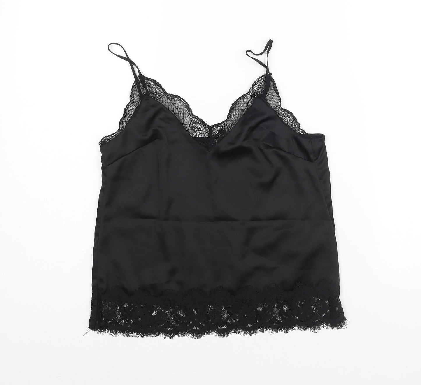 Divided by H&M Womens Black Polyester Basic Blouse Size 8 V-Neck - Lace Trim