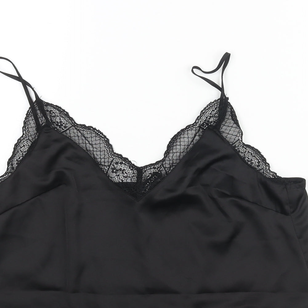 Divided by H&M Womens Black Polyester Basic Blouse Size 8 V-Neck - Lace Trim