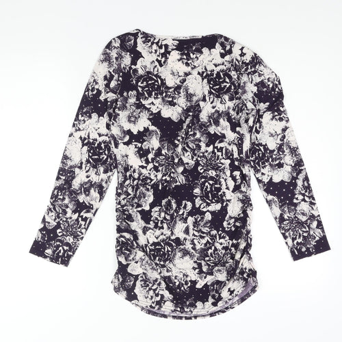 Roman Womens Purple Floral Polyester Basic Blouse Size 10 Round Neck - Sequin Detail Rouched