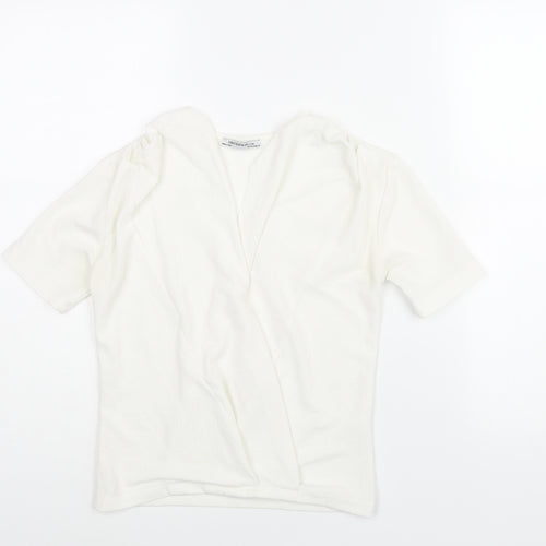 Zara Womens White Polyester Basic Blouse Size S V-Neck