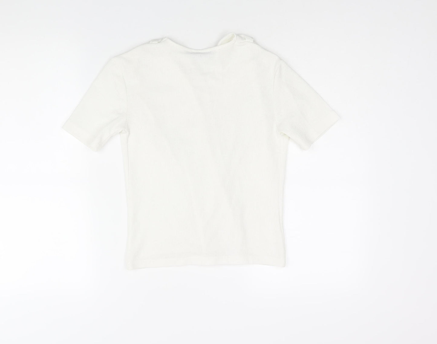 Zara Womens White Polyester Basic Blouse Size S V-Neck