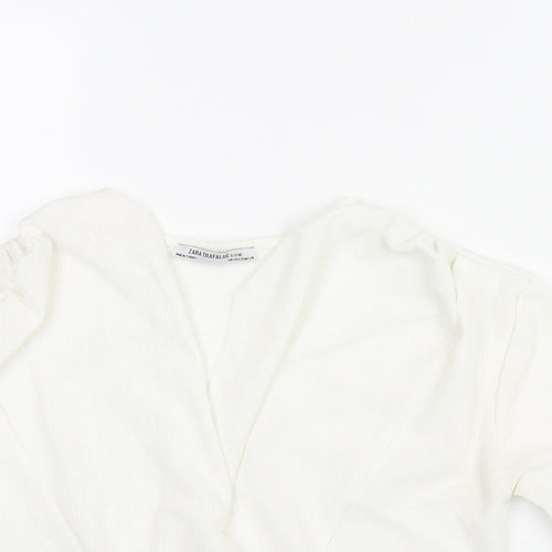 Zara Womens White Polyester Basic Blouse Size S V-Neck