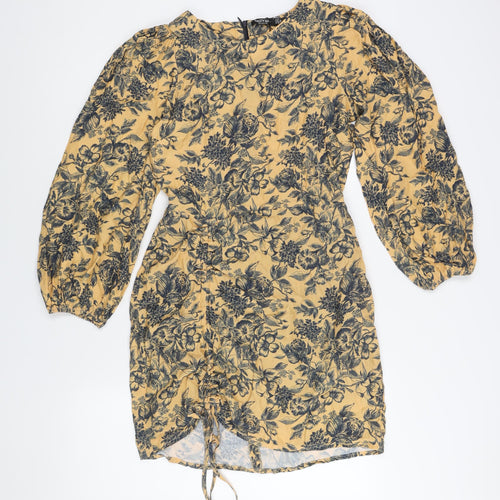 Nasty Gal Womens Multicoloured Floral Cotton Shift Size 10 Round Neck Zip - Drawstring Detail