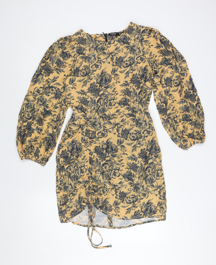 Nasty Gal Womens Multicoloured Floral Cotton Shift Size 10 Round Neck Zip - Drawstring Detail