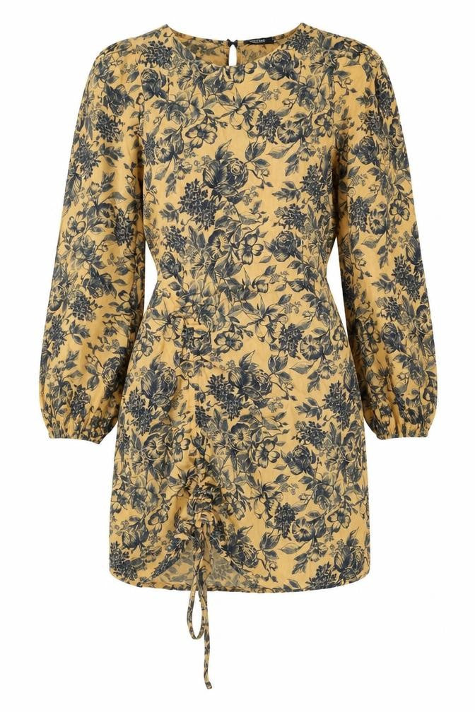 Nasty Gal Womens Multicoloured Floral Cotton Shift Size 10 Round Neck Zip - Drawstring Detail