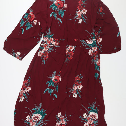 Monsoon Womens Red Floral Viscose Shift Size 18 V-Neck Zip