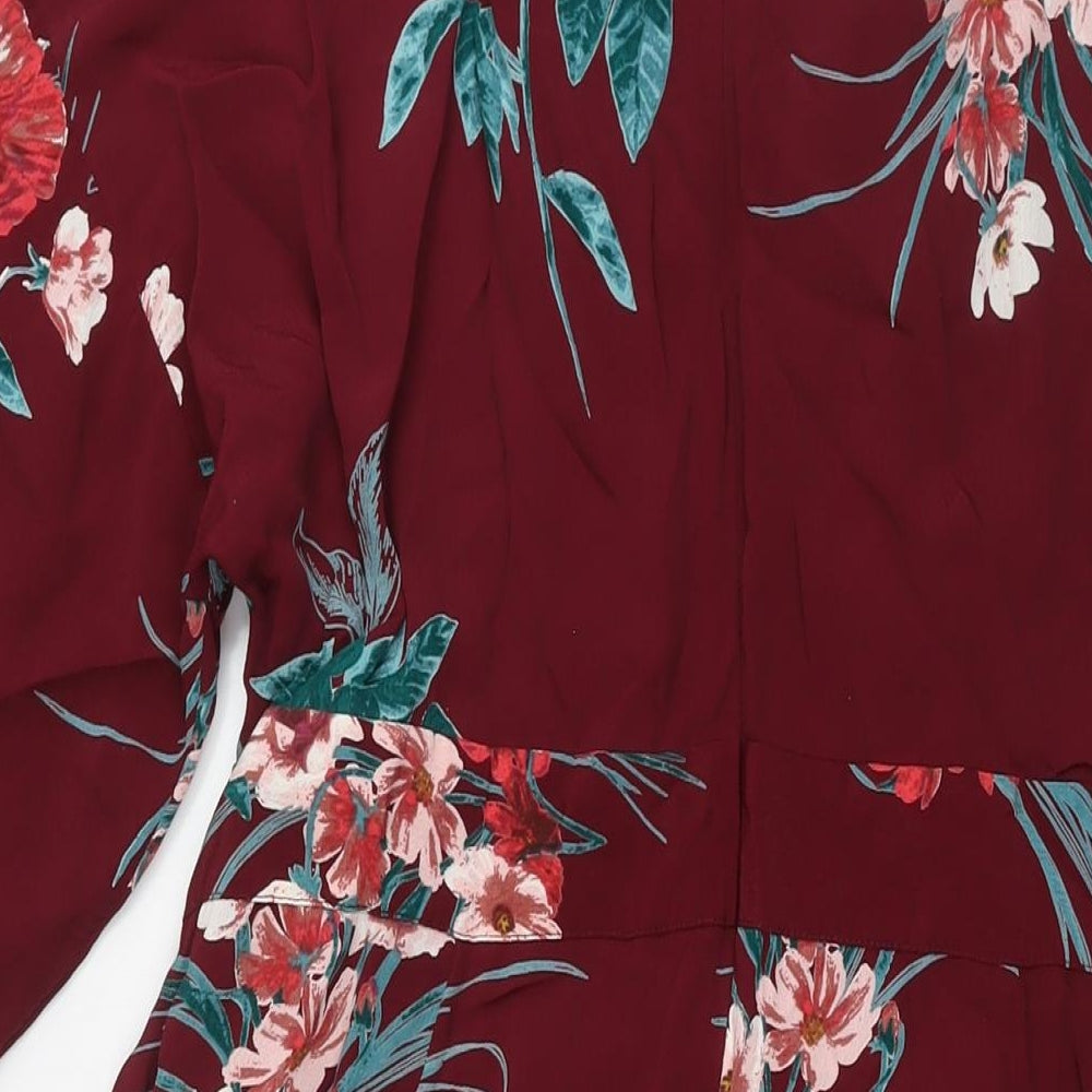 Monsoon Womens Red Floral Viscose Shift Size 18 V-Neck Zip