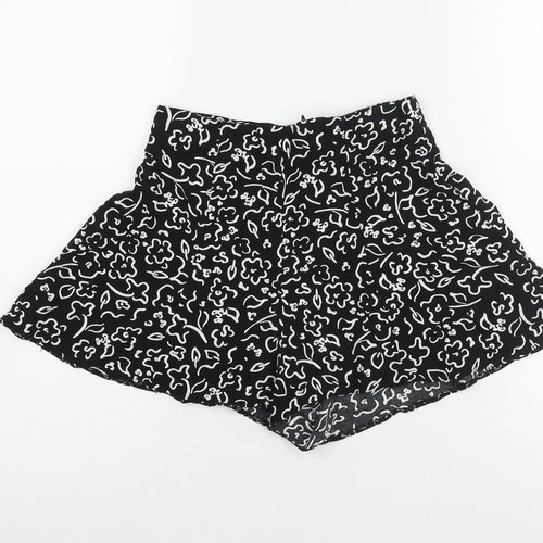New Look Womens Black Geometric Viscose Basic Shorts Size 8 L3 in Regular Zip