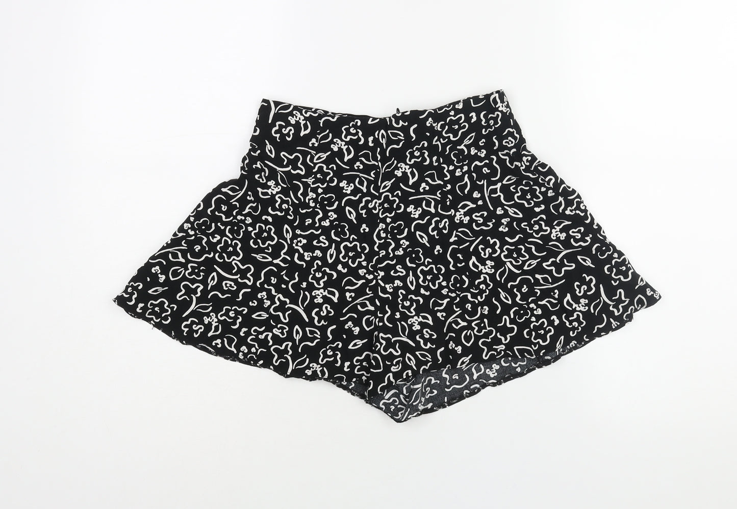 New Look Womens Black Geometric Viscose Basic Shorts Size 8 L3 in Regular Zip
