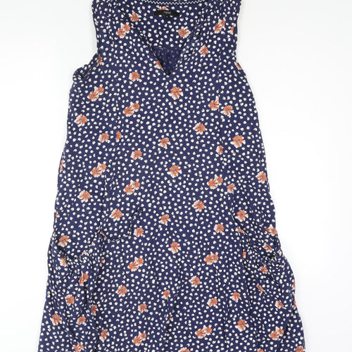 NEXT Womens Blue Geometric Cotton Shift Size 12 V-Neck Pullover - Floral Print