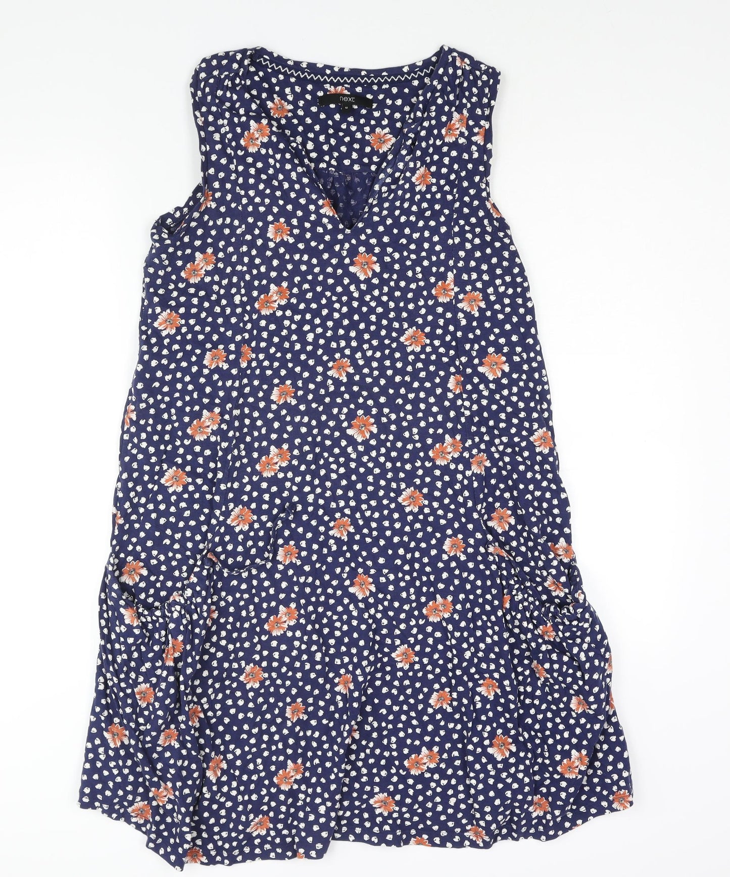 NEXT Womens Blue Geometric Cotton Shift Size 12 V-Neck Pullover - Floral Print