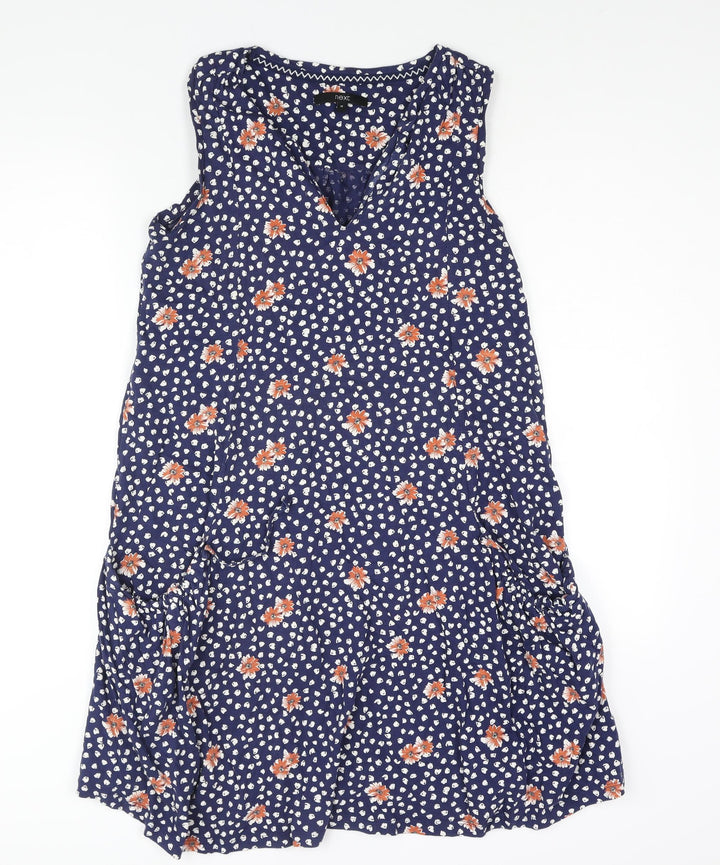 NEXT Womens Blue Geometric Cotton Shift Size 12 V-Neck Pullover - Floral Print