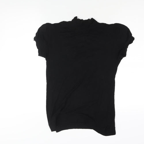 Miss Selfridge Womens Black Viscose Basic Blouse Size 8 Mock Neck - Bow