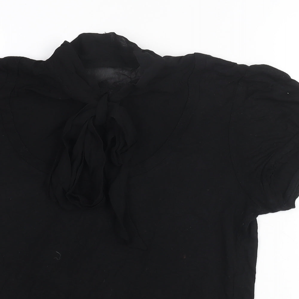 Miss Selfridge Womens Black Viscose Basic Blouse Size 8 Mock Neck - Bow