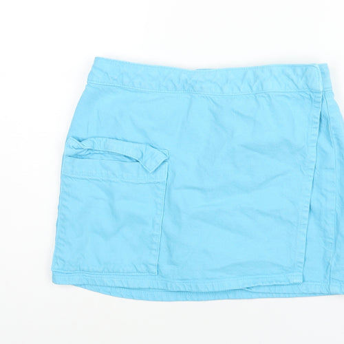 Denim & Co. Womens Blue Cotton Wrap Skirt Size 10 Button - Pocket